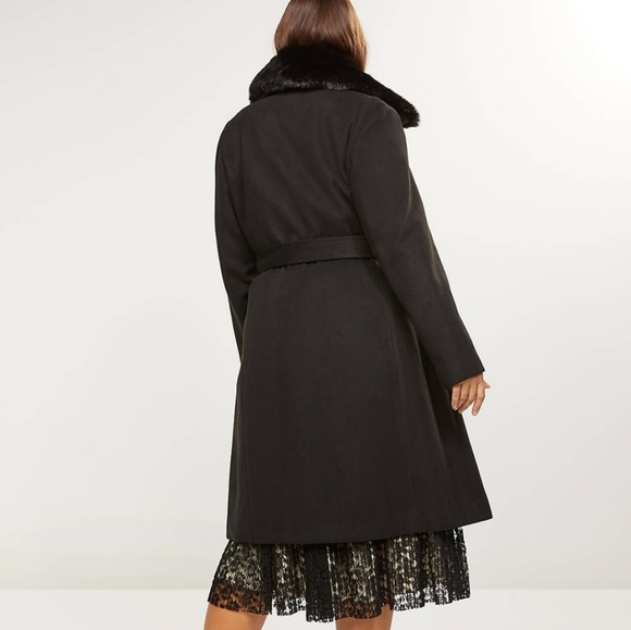 NWT black faux fur trim coat plus-size - Picture 2 of 4